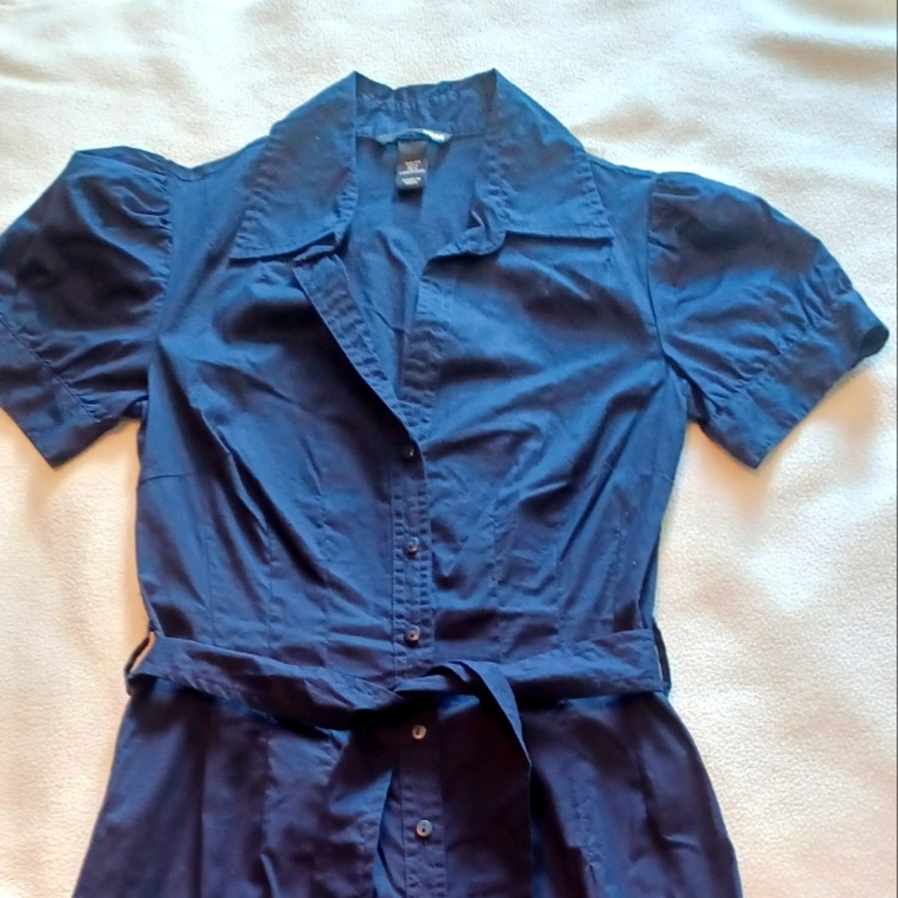 Navy blue short-sleeve shirt dress (NEW)
